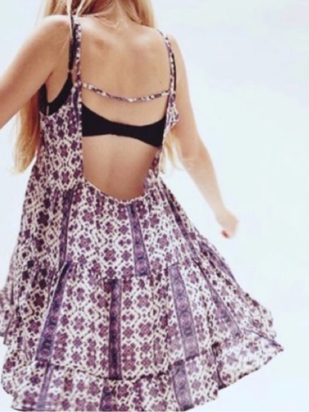 Brandy Melville Cream Dress with Purple and Blue Floral Print